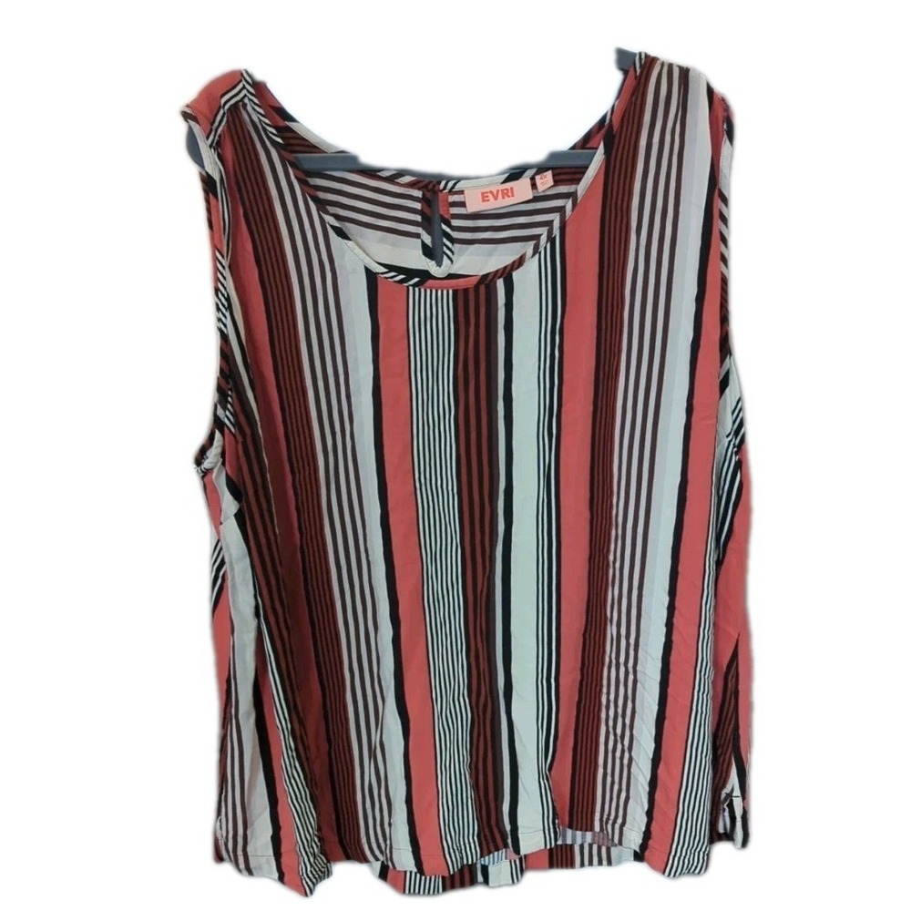 Evri Women's 4X Plus Curved Hem Challis Striped Tank  Flowy‎ Comfy Soft Capsule